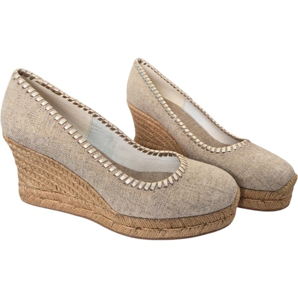 Jack Rogers Linen Espadrille Wedge 7.5M Womens Neutral Platform New No Box - Picture 1 of 10